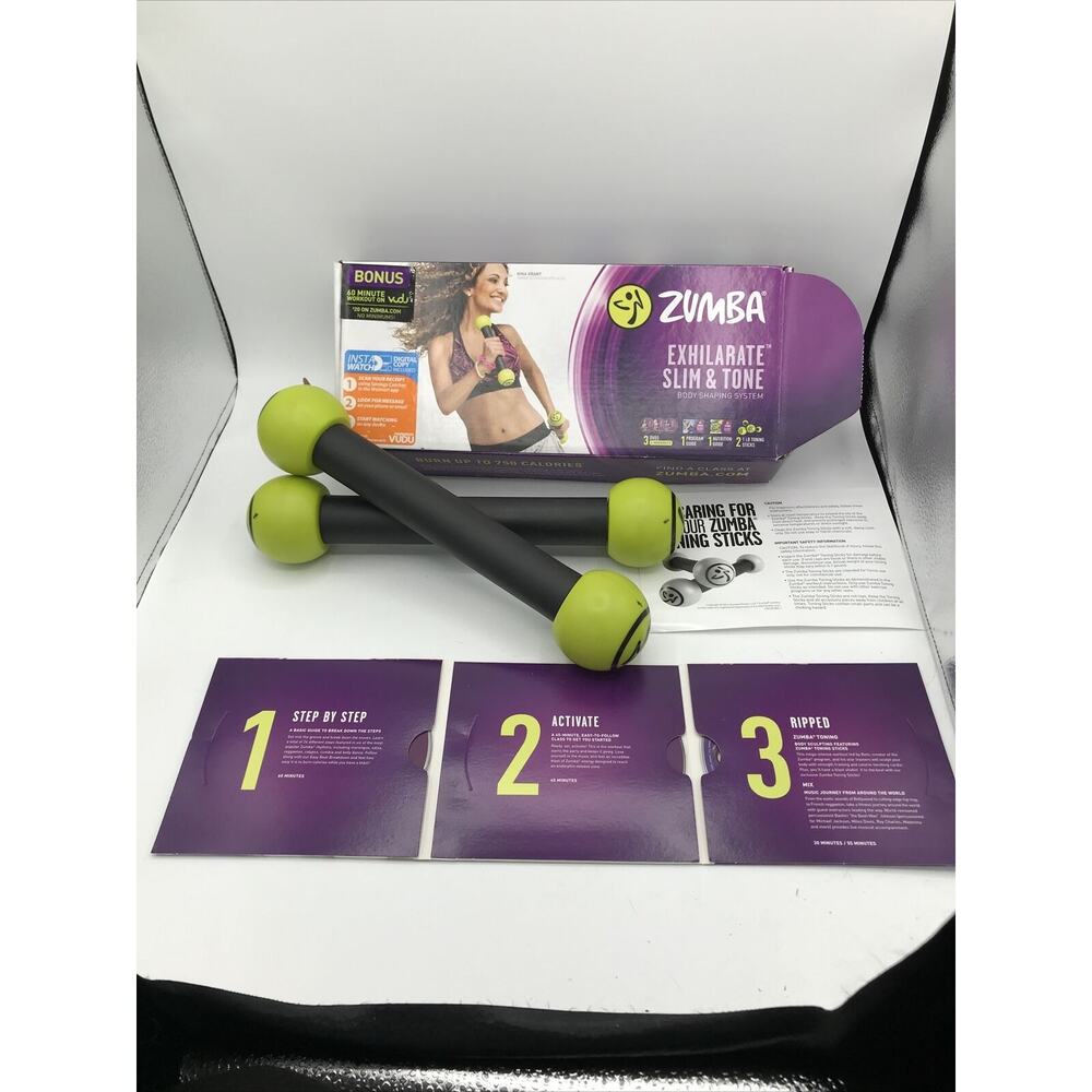 Zumba Fitness Exhilarate Slim & Tone DVD Set with Green and Purple Toning Sticks